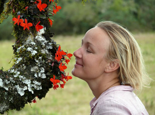 Annica mit Sofronites Orchideen auf dem Hochland